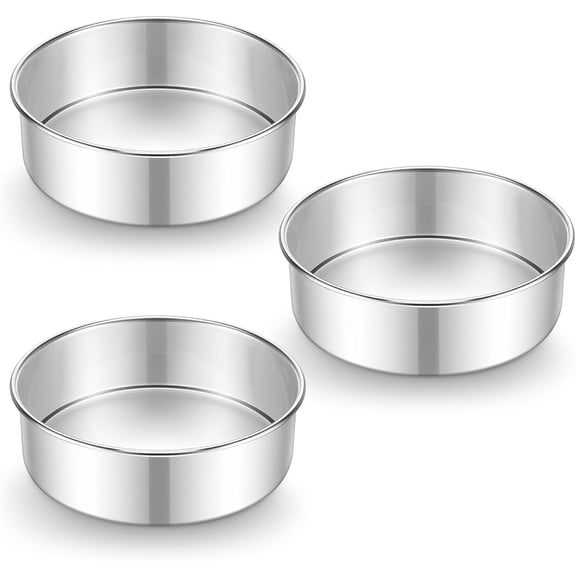 7 Inch Cake Pan Set of 3, Stainless Steel Round Baking Pans Tins for Layer Birthday Wedding Cakes, Dishwasher & Oven Safe, Healthy & Non-toxic, Leak Proof & Mirror Polished