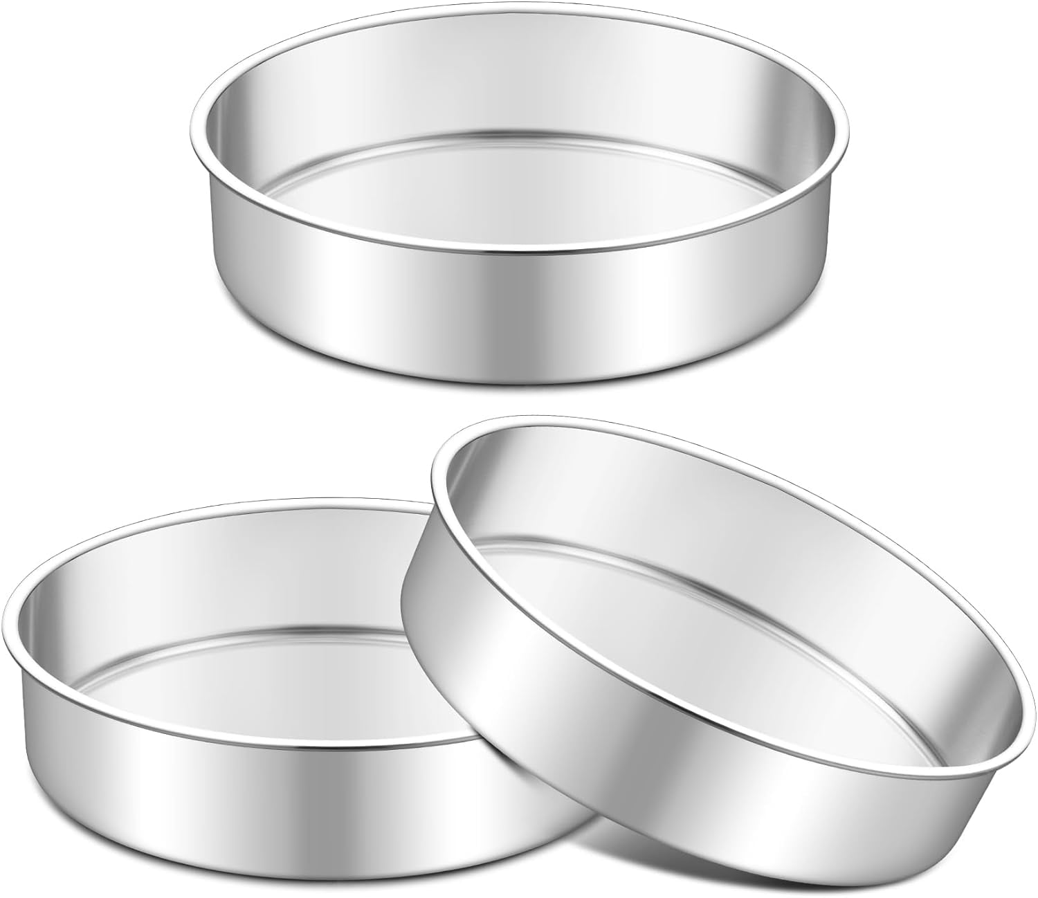 7 Inch Cake Pan Set of 3, Stainless Steel Round Layer Cake Baking Pans Tins for Birthday Wedding, Non-Toxic & Heavy-Duty, Mirror Finish & Leak Proof, Oven & Dishwasher Safe