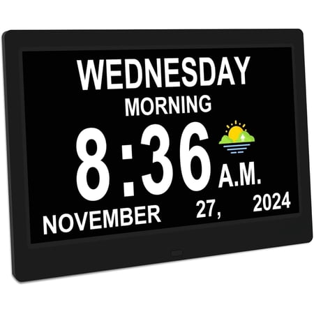 7 Inch Calendar Clock - 12 Alarm Options, Level 5 Auto Dimmable Display,Extra Large Impaired Vision Digital Clock with Non-Abbreviated Day & Month