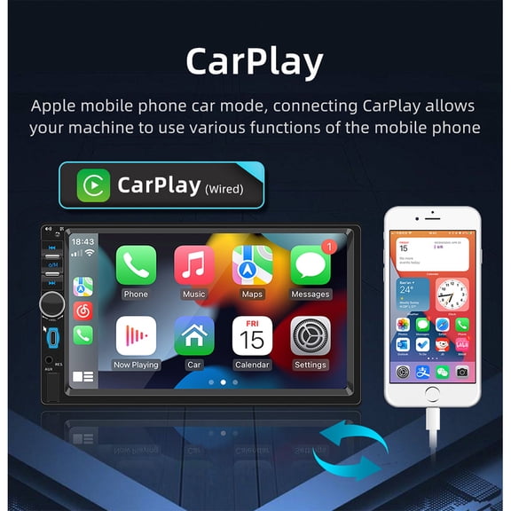 7 Inch Car Radio Stereo Bluetooth MIrror Link Double 2Din Carplay Android Auto