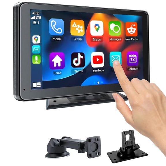 7 Inch Wireless CarPlay Screen for Car, Touchscreen w/GPS Navigation & Backup Camera, Voice Control, Mount Included, Black