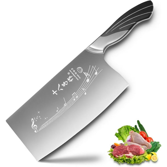 7 Inch Chinese Kitchen Knife Vegetable Professional Chef with Stainless Steel Full Tang Cast Handle