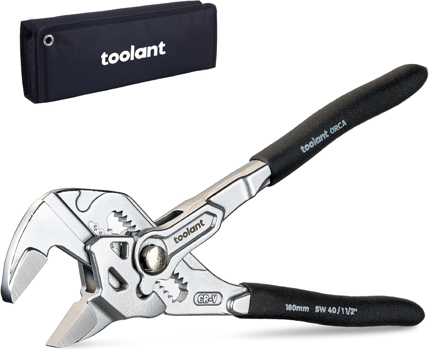 7-Inch Chrome Plated Pliers Wrench, CR-V Adjustable Wrench with Anti-Rust Coating, Smooth Parallel Jaws, Rubber Anti-Slip Grip and Storage Pouch for Home Repair, Plumbing, Nuts, Water Pipes