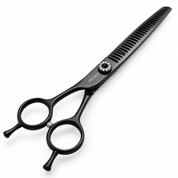 7 Inch Curved Thinning Chunker Shears for Small Medium Pets, Fishbone Black Stainless Steel Tool