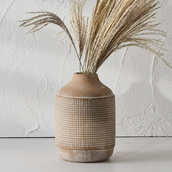 7 Inch Decorative Farmhouse Boho Vase, Beige Ceramic