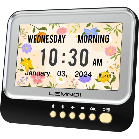 7 Inch Dementia Clock,Digital Day and Time Clock for Seniors Elderly Memory Loss Alzheimers Large Display Date Temp,12 Labels Image & 15 Medicine Alarm Reminder,Auto DST (2025 New)