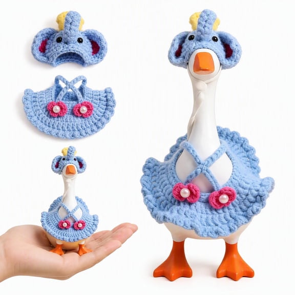 7 Inch Desk Goose Outfits,Cute Mini Desk Goose Clothes with Knitting Hat,Handmade Knitted Animal Costume for Magnetic Goose Statues Table Decor