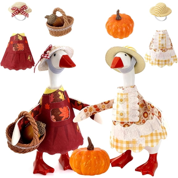7 Inch Desk Goose Outfits, Fall Autumn Desk Goose Clothes with Pumpkin, Fall Decoration for Goose Statues Office and Home, Fall Party Supplies, Thanksgiving Party Decor