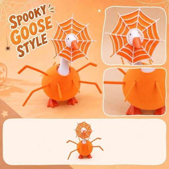7 Inch Desk Goose Outfits, Halloween Spider Web Themed Clothes Set, Decorative Dress Up Supplies For 7in Desktop Goose, Holiday Desk Display Decor (Orange)