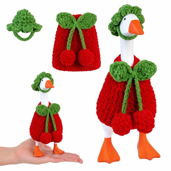 7 Inch Desk Goose Outfits ,Handmade Knitted Clothes with Hat & Dress,Funny Magnetic Goose Statue Costume,Home Office Table Decor Gifts