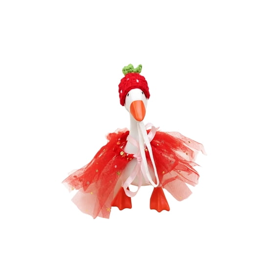 7 Inch Desk Goose Outfits,Mini Removable Tulle Skirt Hat Set for Bookshelf Display & Tabletop Holiday Prop,Cute Desktop Ornament,Red