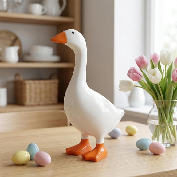 7 Inch Desk Goose Statue Cute Resin Desktop Goose Figurine for Desk Decor, for Holidays and Housewarming