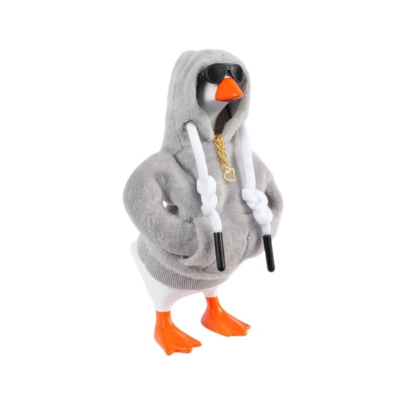 7 Inch Desktop Goose Outfit Set, Gray Hoodie with Necklace Clothes for Desk Goose Statues, Cute Whimsical Decorative Apparel for Home Office Workspace Decor Gift Idea