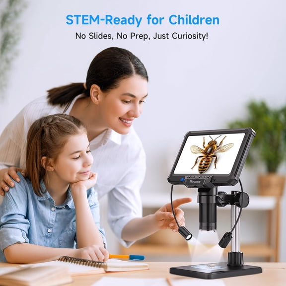 7 Inch Digital Microscope with Screen for Adults Kids, Coin Magnifier Camera for Soldering Electronics Repair and STEM Learning