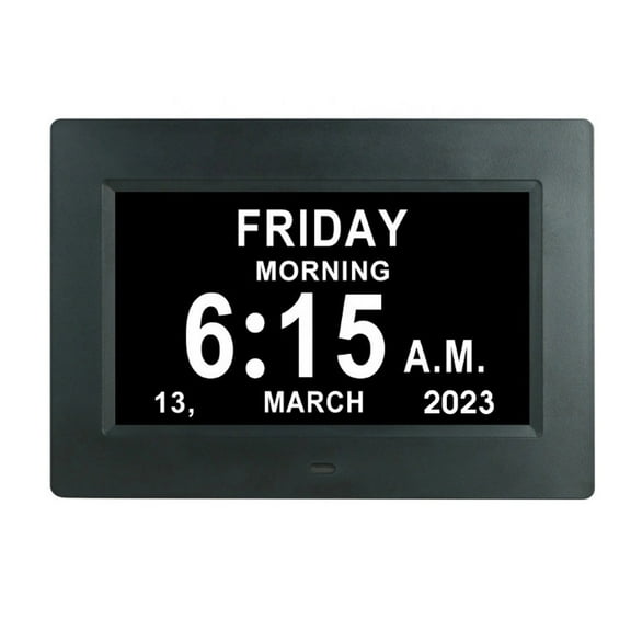 7 Inch Digital Wall Clock With Date, Time, Adjustable Brightness, Remote Control, Ac Adapter, Black, Uk Plug - Large Display For Seniors, Easy-To-Read, Multi-Functional