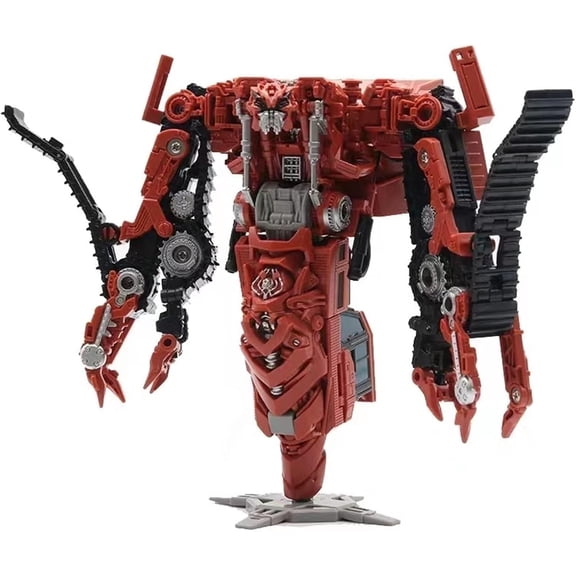 7Inch DualMode Convertible DrillingRig Robot Action Figure, Red ConstructionVehicle Action Figure, STEM Collectible Model