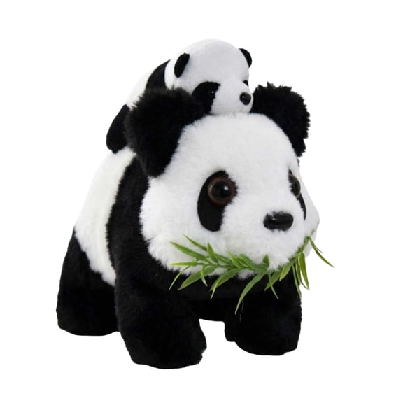 7 Inch Electric Musical Panda Plush Toy - Walking Interactive Stuffed Animal (Mother & Cub),Soft Polyester Figure with Bamboo for Desk Decor & Gifting