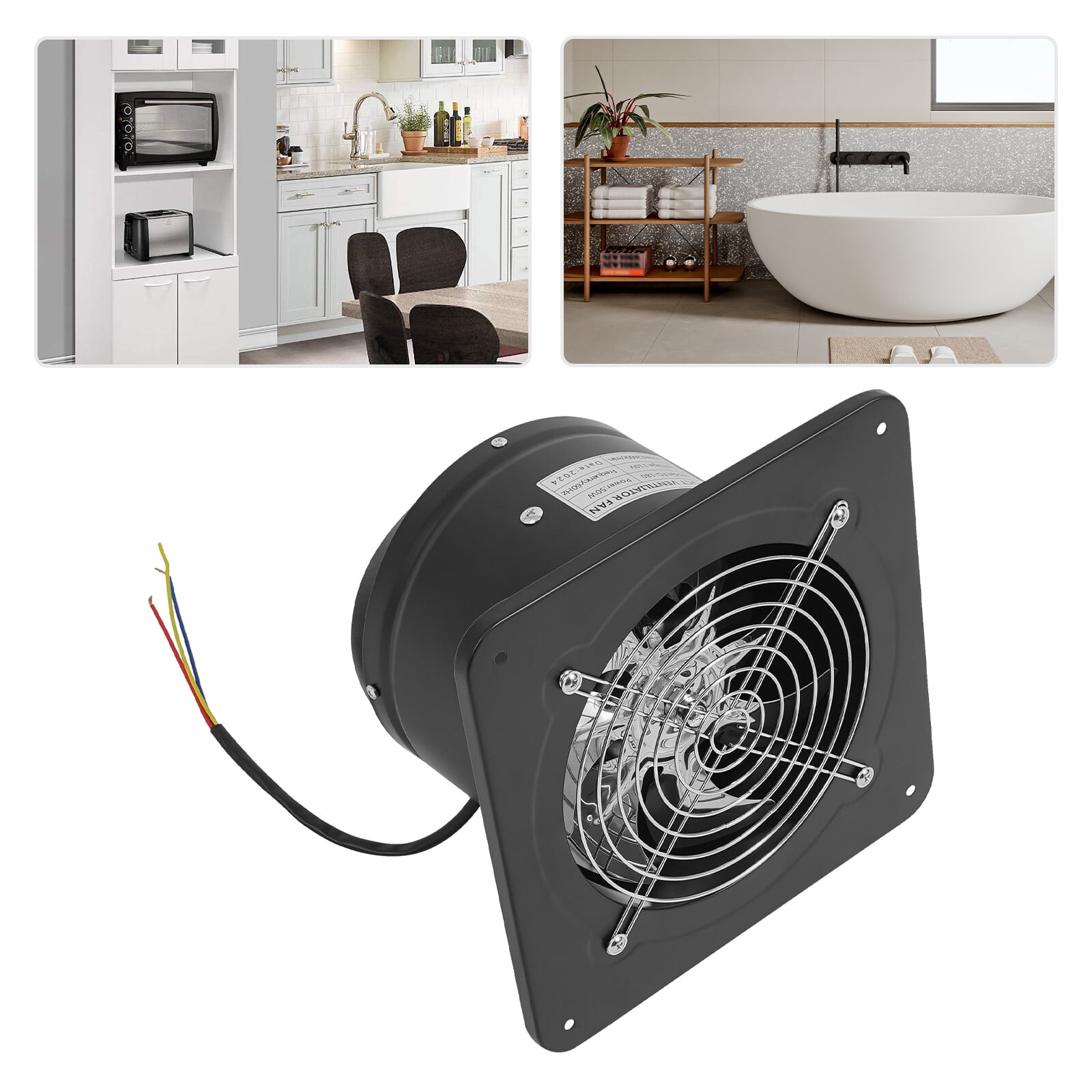 7 Inch Exhaust Fan, 110V, 60Hz Wall Exhaust Fan for Kitchen, Bathroom, 2600RPM Industrial Ventilation Extractor Fans