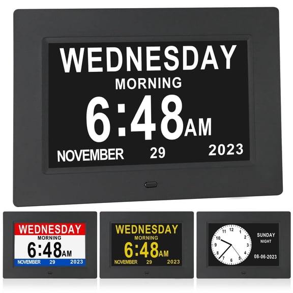 7 Inch Extra Large Day Date Time Digital Calendar Clock With Auto-dimming 12 Alarm Reminders Dementia Clocks For Senior Impaired Vision Memory Loss