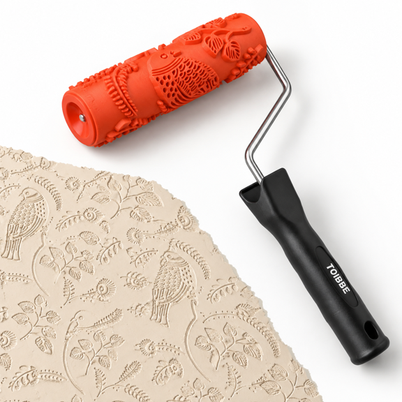 7 Inch Floral and Bird Pattern Textured Drywall Paint Roller