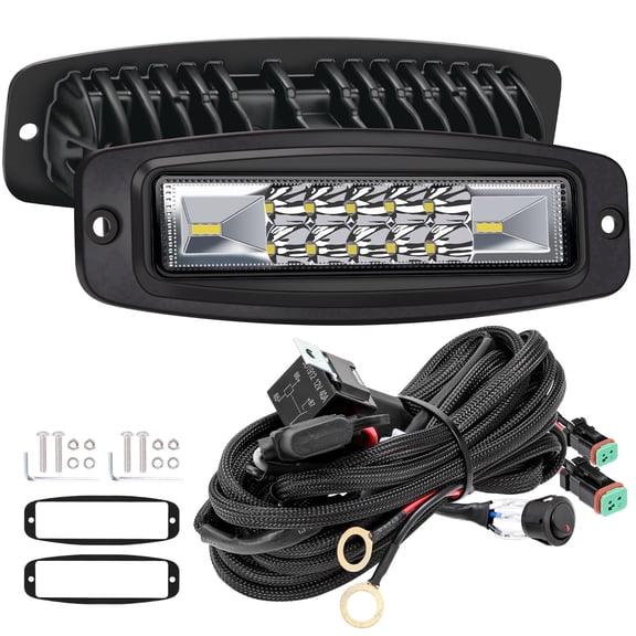 7-Inch Flush Mount LED Pod Lights with Wiring Harness, 120W Spot Flood Combo Off-Road Backup Work Lights, IP68 Waterproof for Trucks, SUVs, UTVs, ATVs and 4x4 Vehicles, 2-Pack