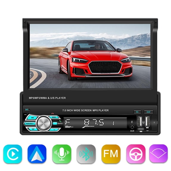 7 Inch Foldable HD Touchscreen Car Stereo with Apple Carplay Android Auto Supports FM Bluetooth Android/iOS Mirror Link