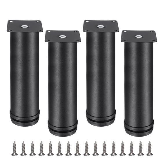 7 Inch Furniture Legs, Adjustable Round Cabinet Legs, Replacement Corner Feet Extenders for Sofa, Pack of 4, Black