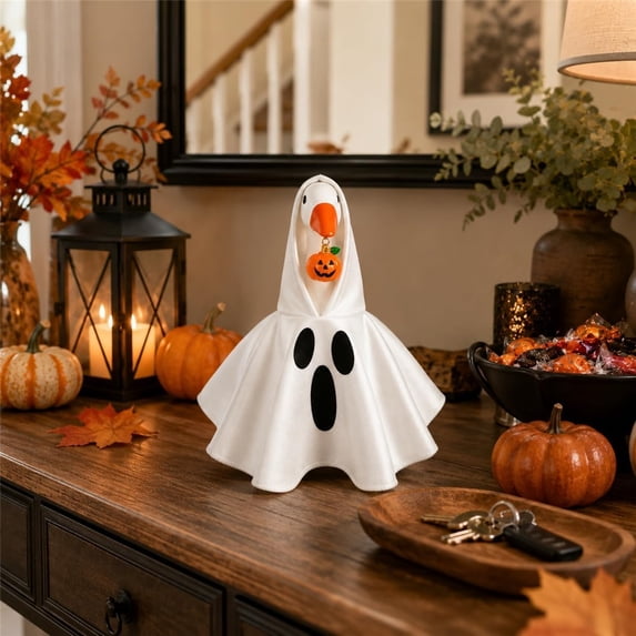7 Inch Ghost Theme Desk Goose Outfits, Mini Desktop Goose Cosplay Dress, Party Desk Goos Outfits,White,7in