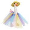 7 Inch Goose Figurine Mardi Gras Outfit Set, Purple Yellow Green Skirt Hat, Easy Wear Interchangeable Design, Soft Polyester Costume for Festive Decor and Independence Day Holiday Display