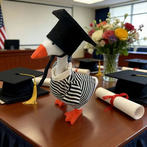 7 Inch Graduation Clothes for Small Figurines, Cute Striped Shirt with Cap, Handmade Mini Clothes Set for Easter Decor, Party Favors, Home Table Centerpiece Gifts Black