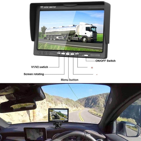 7 Inch HD Display,Vehicle Backup Camera Monitor,IPS 1024X600 Resolution Screen,Car Rearview Cameras Monitor,2 Video Input for Backup Camera for Car DVD VCR PC AV2 Laptop Raspberry Pi