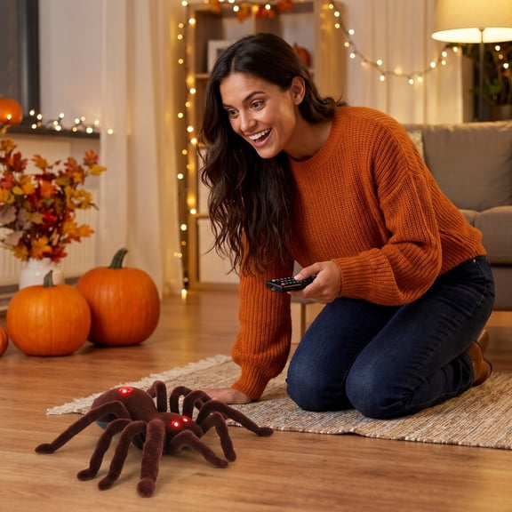 7 Inch Halloween Remote Control Spider, Electric Simulation Prank Prop, Realistic Scary Spider with Remote for Halloween Party Decor
