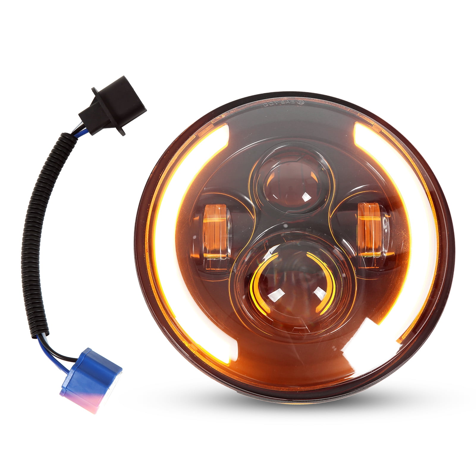 7 Inch Halo LED Headlight Round Dual Color Daytime Running Light Universal Replacement for Road