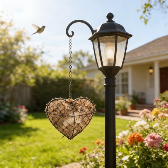 7 Inch Heart-Shaped Iron Bird's Basket for Garden Decoration with Rustic Metal Wire Design for Patio Lawn or Tree Hanging Outdoor Ornament