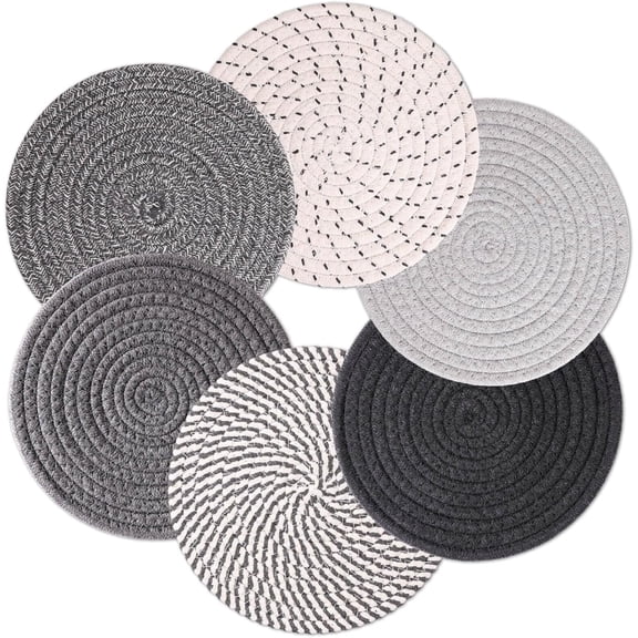 7 Inch Heat Resistant Trivets, Set of 6 Cotton Thread Weave Hot Pads for Dishes, Pots, and Pans, Non-Slip Coasters for Kitchen Countertops and Tables, Perfect for Home and Farmhouse Decor