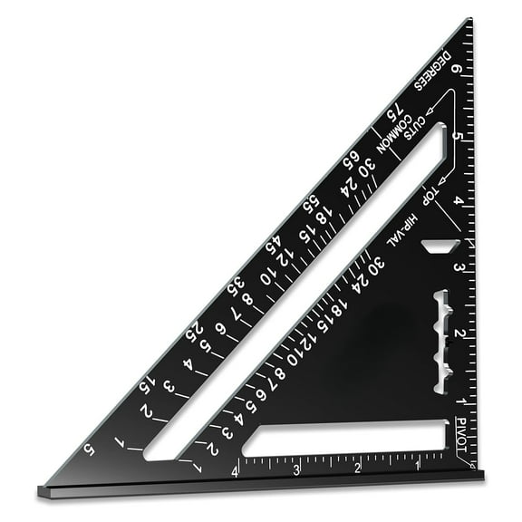 7 Inch Heavy-Duty Aluminum Alloy Triangle Rafter Square, Durable Carpenter's Layout Tool with Easy-to-Read Scales for Angle Measurement, Marking & Cutting Guide