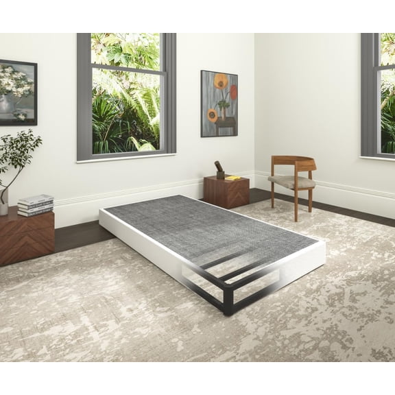 7 Inch Heavy Duty Metal Box Spring Twin Size, Low Profile Twin Mattress Foundation Bed Base, 2500 lbs Weight Capacity, Easy Assembly, Easy Clean Fabric Cover, Black