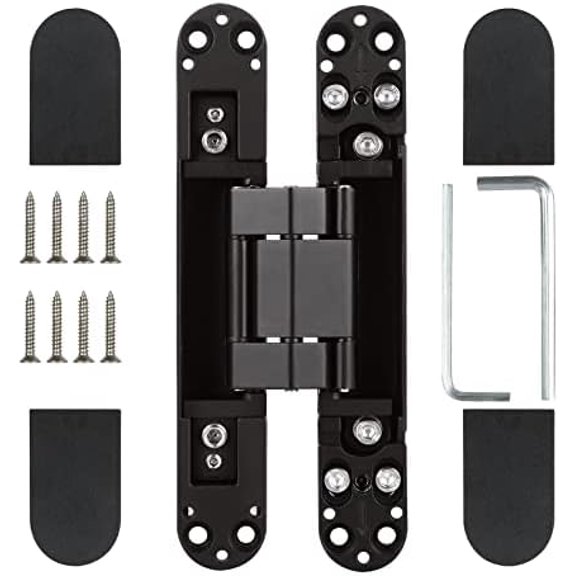 7 Inch Hidden Door Hinges Heavy Duty Invisible Door Hinge 180 Degree Swing Concealed Doors Hinge Zinc Alloy 3 Way Adjustable Butt Hinges 7 x 2.8 x 1 Inch Black$$