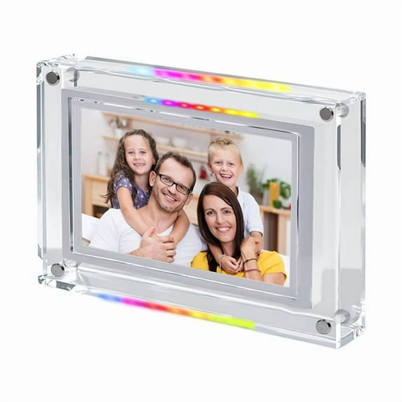 7 Inch IPS Digital Picture Photo Frame with Music-Sync LED Ambient Light Auto-Rotation 4GB Video/Photo Playback US Plug
