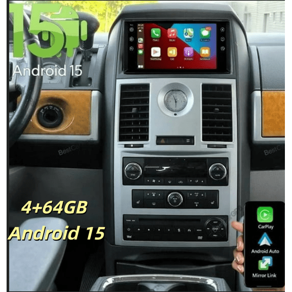 7-Inch IPS Touchscreen Car Radio | 4+64GB Android 15 For Chrysler Town & Country 2007-2010 - CarPlay/Android Auto Ready with AHD Reverse Camera, Microphone, Bluetooth, SWC, WiFi, GPS​