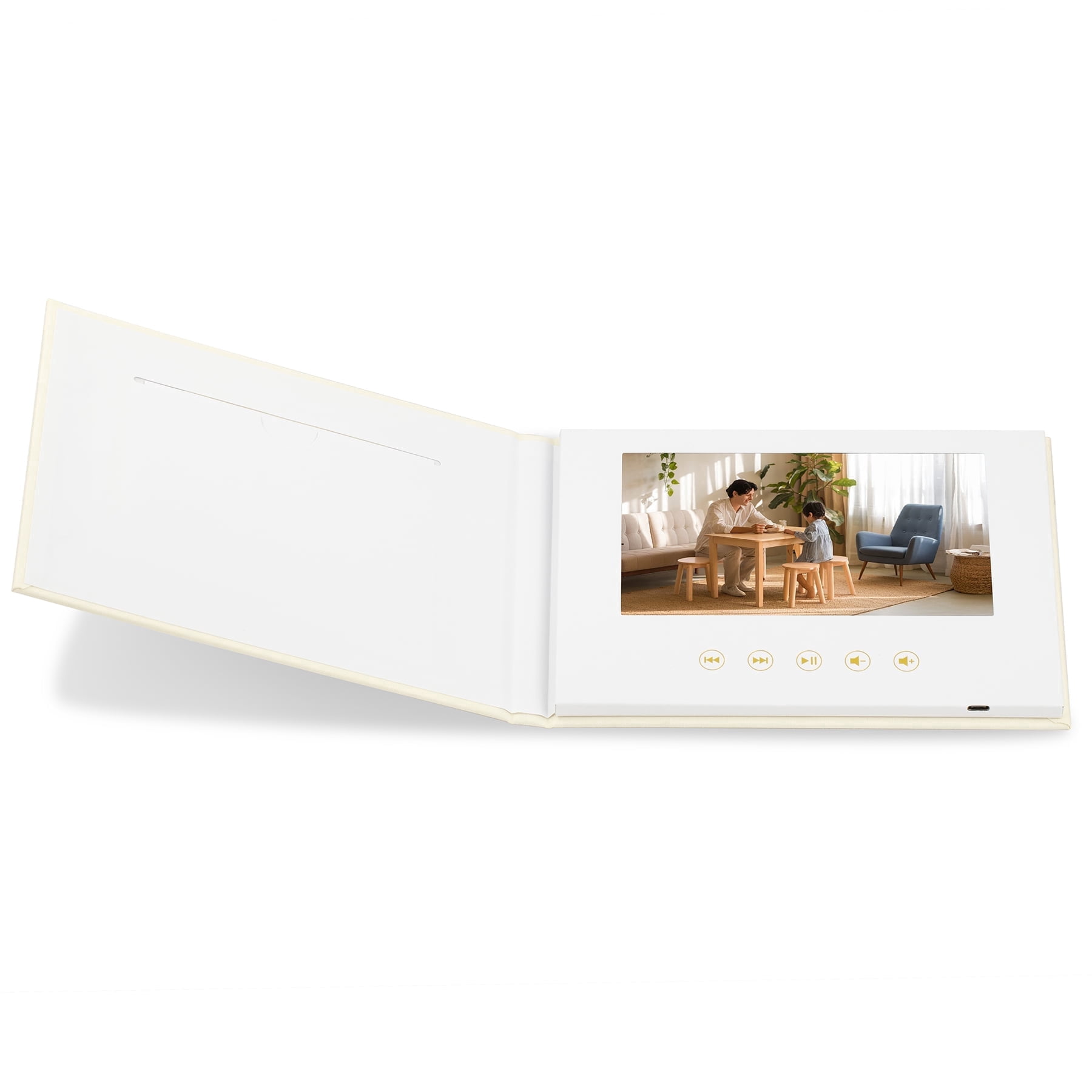 Sourcingbay 7 inch IPS Video Greeting Card, Linen Cover, 5 inch Photo Window, 4GB Memory, Rechargeable Battery