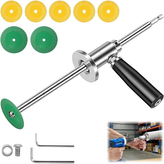 7-Inch Inside PVC Pipe Cutter Tool for Drill, Adjustable Depth Internal Pipe Cutter with Handle and Diamond Grit Wheel, Fast & Clean Cuts for Plumbing, PVC/ABS Pipes, Irrigation, DIY Projects
