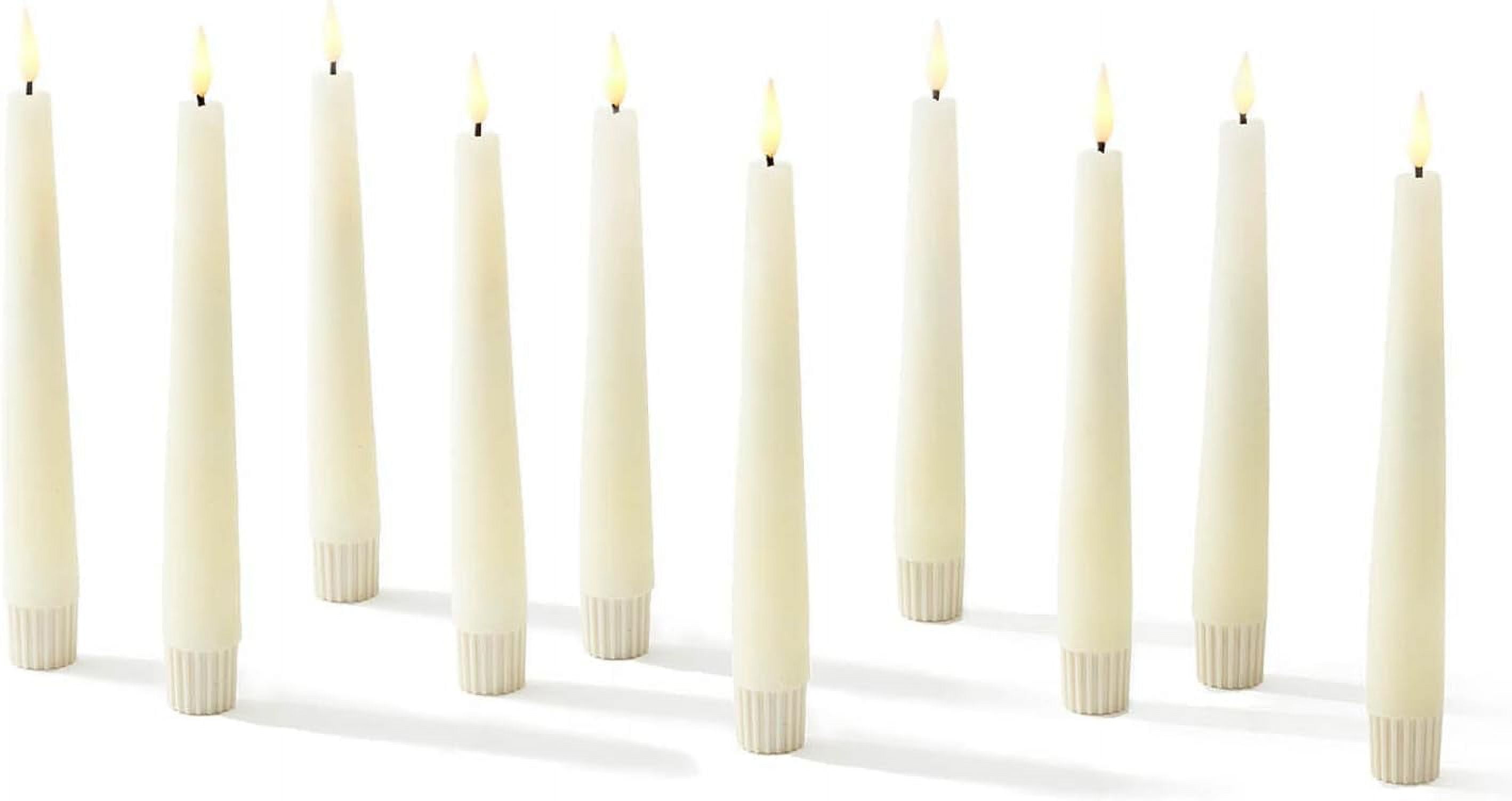7 Inch Ivory Flameless Taper Candles Realistic 3D Flame, Ivory Real