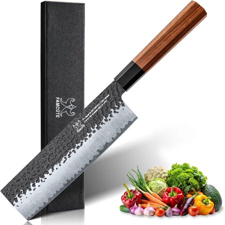 7 Inch Japanese Nakiri Knife, High Carbon Stainless Steel Kitchen Chopping Knife, Hand Forged of 5 Layers Professional Japanese Chef Knife, Comfortable Grip Rosewood Handle Vegetable knife