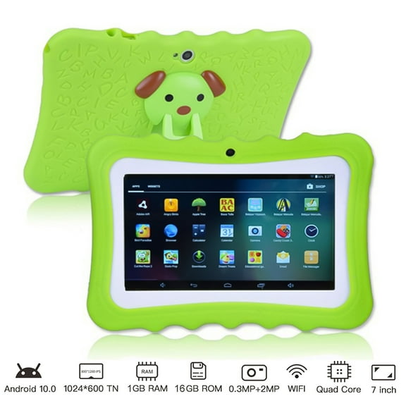 7 Inch Kids Android Tablet,1GB RAM 16GB ROM Storage Kids Learning Tablet,Tablet for Kids 6-12 with Shockproof Case,Green