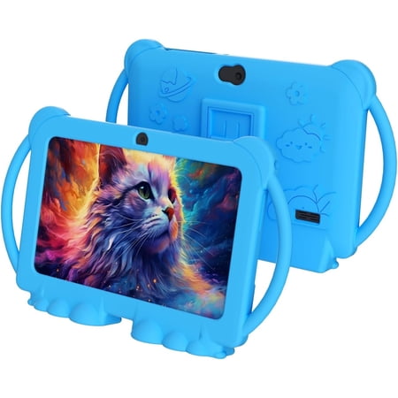 7 Inch Kids Tablet, Android Toddler Tablet for Kids, 4GB RAM+32GB ROM, Quad-core Processor, Parental Control, 1024x600 HD Screen, 3000mAh Battery, 8MP Camera Tablets PC with Silicone Case, Blue