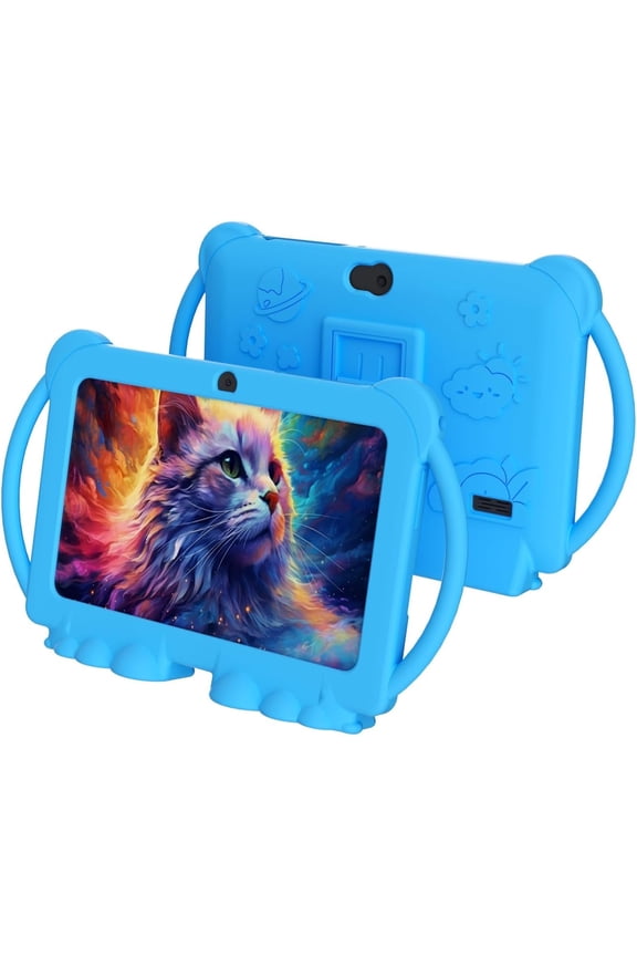 7 Inch Kids Tablet, Android Toddler Tablet for Kids, 4GB RAM+32GB ROM, Quad-core Processor, Parental Control, 1024x600 HD Screen, 3000mAh Battery, 8MP Camera Tablets PC with Silicone Case, Blue