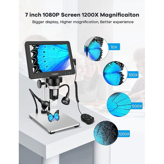 7 Inch LCD Digital Microscope 1200X Magnification with 12MP Camera, 1080P Screen for Coin Inspection and Repair