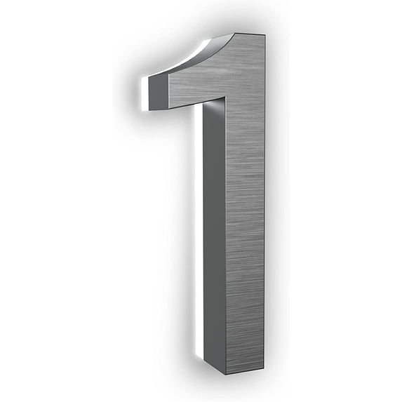 7-Inch LED Backlit Address Number for House - Waterproof Outdoor Stainless Steel Sign, 6000K Bright White Light, 12V Powered, Mounting Plate Sold Separately (Brushed Nickel, Number 1)