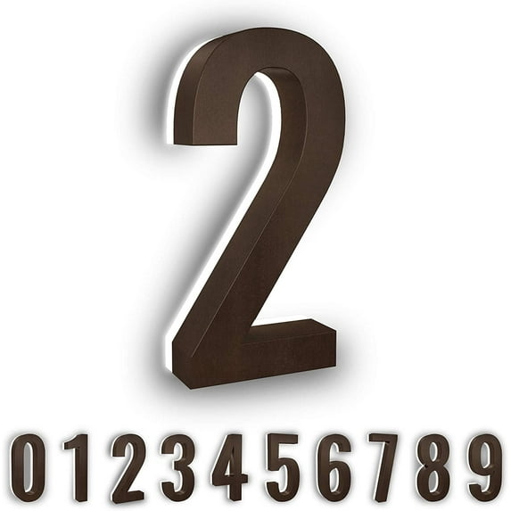 7-Inch LED Backlit Address Number for House - Waterproof Outdoor Stainless Steel Sign, 6000K Bright White Light, 12V Powered, Mounting Plate Sold Separately (Bronze, Number 2)